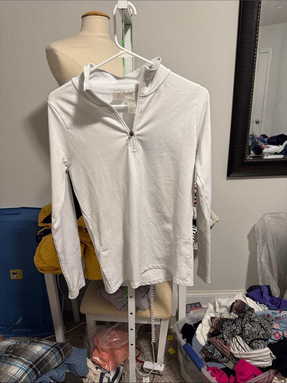 Women's White Quarter-Zip Long Sleeve Top